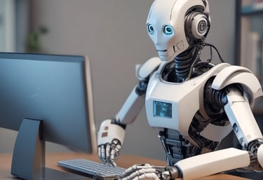 Close-up of a digital assistant interface automating emails on a modern workspace.