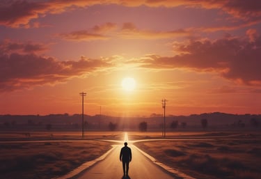 A lone person stands at a crossroads with many different routes