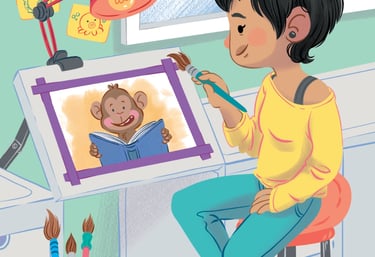 señorita en su estudio de arte haciendo una pintura