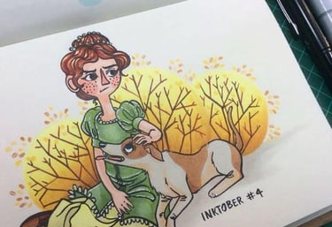 libro con una ilustracio en acuarela con una niña y un perro sentados en naturaleza