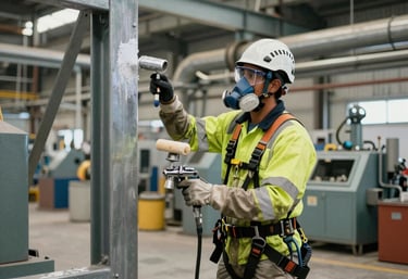 Wide shot of a commercial building exterior being professionally painted.