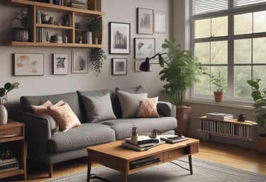 A calm, inviting home office setup with a laptop, plants, and soft lighting.