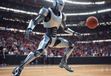 A close-up of a robot’s animated butt shaking with colorful confetti around.