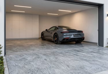 Modern decorative concrete floor coating in residential garage