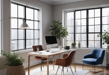 A welcoming mentor guiding a small group in a bright, modern classroom setting.