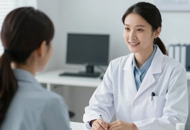 A serene therapy session with a psychiatrist listening attentively to a patient.