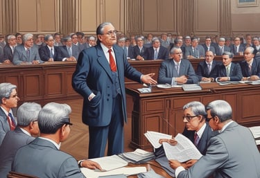 An Asian legal professional warmly advising a client in a bright office.