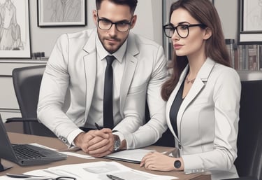 A confident professional reviewing compliance documents in a modern office setting.