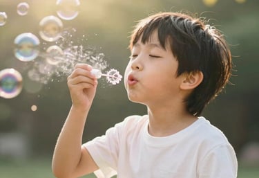Close-up of a child performing a spirometry test with a friendly doctor guiding gently.