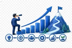 Upward growth chart illustrating long-term business scaling and expansion focus