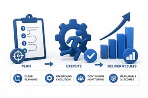 Process flow diagram representing structured and strategic business approach