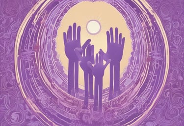 A soft purple ribbon gently wrapped around hands held in prayer, symbolizing faith and support for lupus warriors.