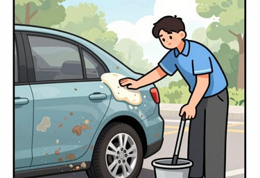 A professional cleaning a car interior with steam equipment in a bright garage.