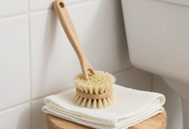 A professional cleaner organizing shelves in a bright, tidy office space.