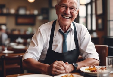 A consultant reviewing restaurant financial charts with a small business owner in a cozy dining room.