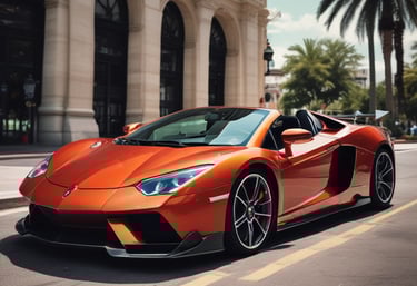 Carlos standing confidently beside a sleek exotic car with a kitchen backdrop and a stack of books nearby.