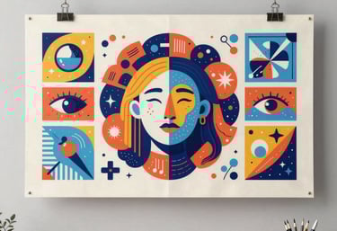 A designer sketching vibrant banner concepts on a digital tablet.