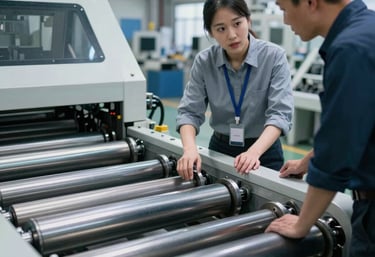 A close-up of a heavy-duty industrial machine in operation, showcasing its robust metal components.
