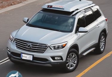 A mobile notary's car parked in front of a Clearwater office building, ready for appointments.