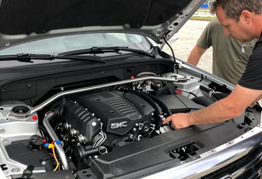Mobile inspection van parked outside a fleet yard with multiple vehicles lined up.