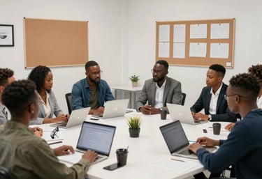 A professional consultant reviewing ESG audit documents with a client in a modern office.