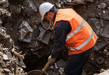 Technician inspecting underground sewer pipes with specialized equipment.