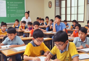 A teacher explaining complex concepts with enthusiasm to attentive students.