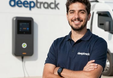 A technician installing a GPS tracking device on a motorcycle in a remote outdoor setting