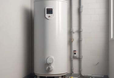 Image showing a modern water heater being serviced in a home setting.
