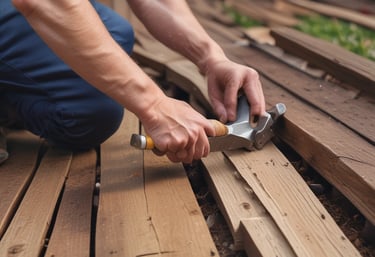 A well-maintained deck with vibrant landscaping.