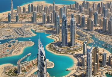 An image showcasing Dubai's skyline with business professionals.