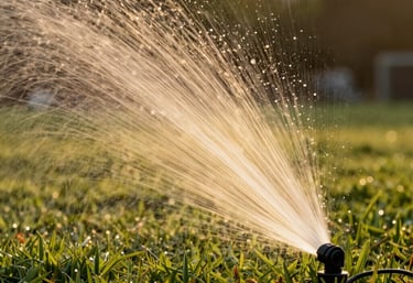 Close-up of a sleek automatic irrigation system watering a vibrant green lawn.