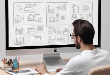 A friendly team collaborating around a modern digital workspace with vibrant colors.