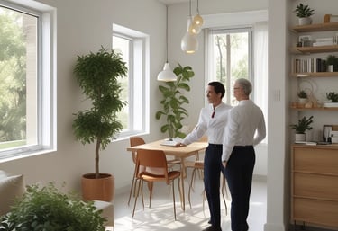 Close-up of hands reviewing rental agreements and financial documents on a desk.