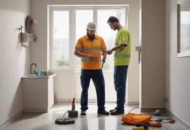 Close-up of hands reviewing rental agreements and financial documents on a desk.