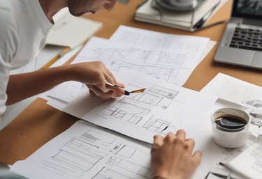 a man riding a skateboard down a street next to tall buildings