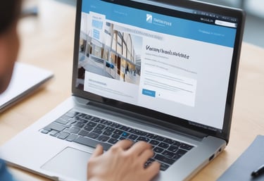 Professional banker assisting a client with loan application on a laptop in a modern office.