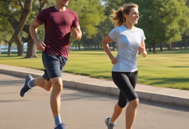 A vibrant photo of a diverse group of men and women enjoying an outdoor workout, smiling and energized.