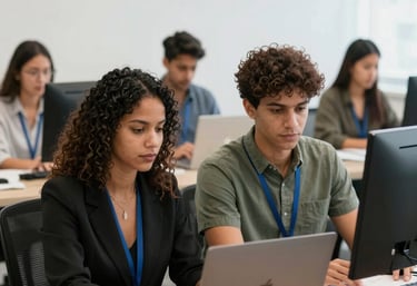 Close-up of hands reviewing safety documentation with green plants in the background.
