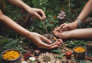 A serene woman meditating by the ocean with lotus flowers around her.
