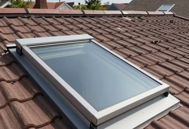 Close-up of a craftsman repairing a roof with green and white tools.
