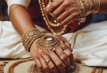 Close-up of a master jeweller delicately crafting a gold ring under soft, warm lighting.