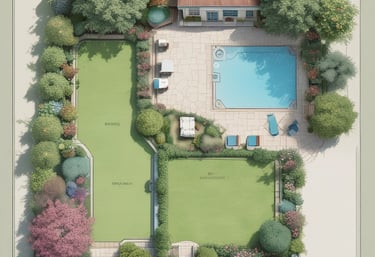 Прецизен CAD план, показващ напояването и градинското разпределение за дом в Марково.