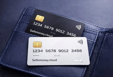black and white safemoney cloud payment cards navy wallet secure protection worldwide