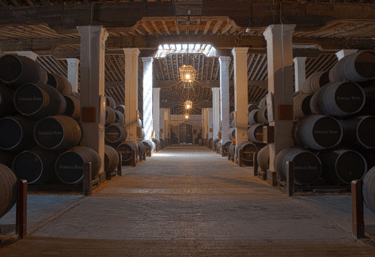 Interior de una bodega tradicional de vino de Jerez