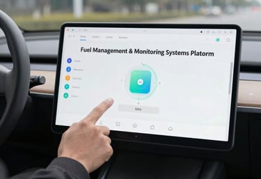 A sleek dashboard screen showing a moving vehicle on a detailed digital map.
