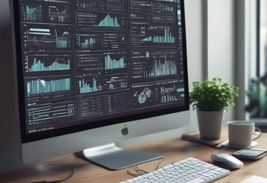 A sleek digital dashboard showing automation workflows with neon blue highlights.