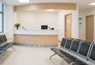 A friendly doctor warmly greeting a patient in a bright, welcoming clinic room.