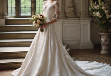 A neatly pressed, elegant dress hanging in a softly lit boutique setting.