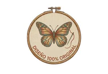 Ilustración de mariposa bordada es un bastidor con detalle de aguja e hilo y frase diseño original